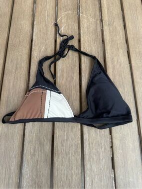 Christina Colorblock Triangle Bikini Top Black Brown Cream Size XL